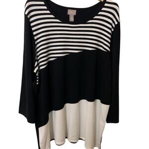 Chico's Top Size 4 (2X) Pullover Colorblock Black Ecru Modern 3/4 Sleeve